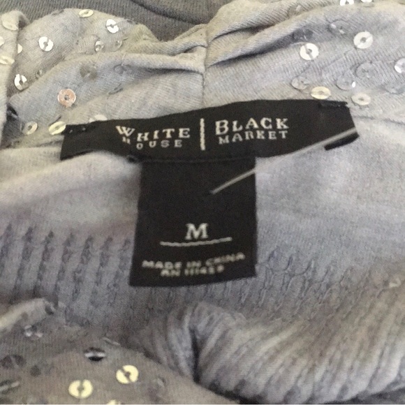 White House Black Market Gray and Silver Sequined Cowl Neck Sleeveless Blouse - Picture 7 of 8